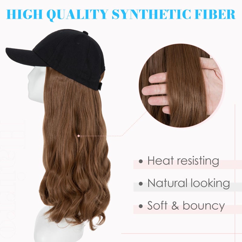 Hairro Baseball Cap with Adjustable Wave Hairpiece - Synthetic Wig Hat with Magic Paste - Natural Wig Hair for Women Girls #12 light brown - Image 3